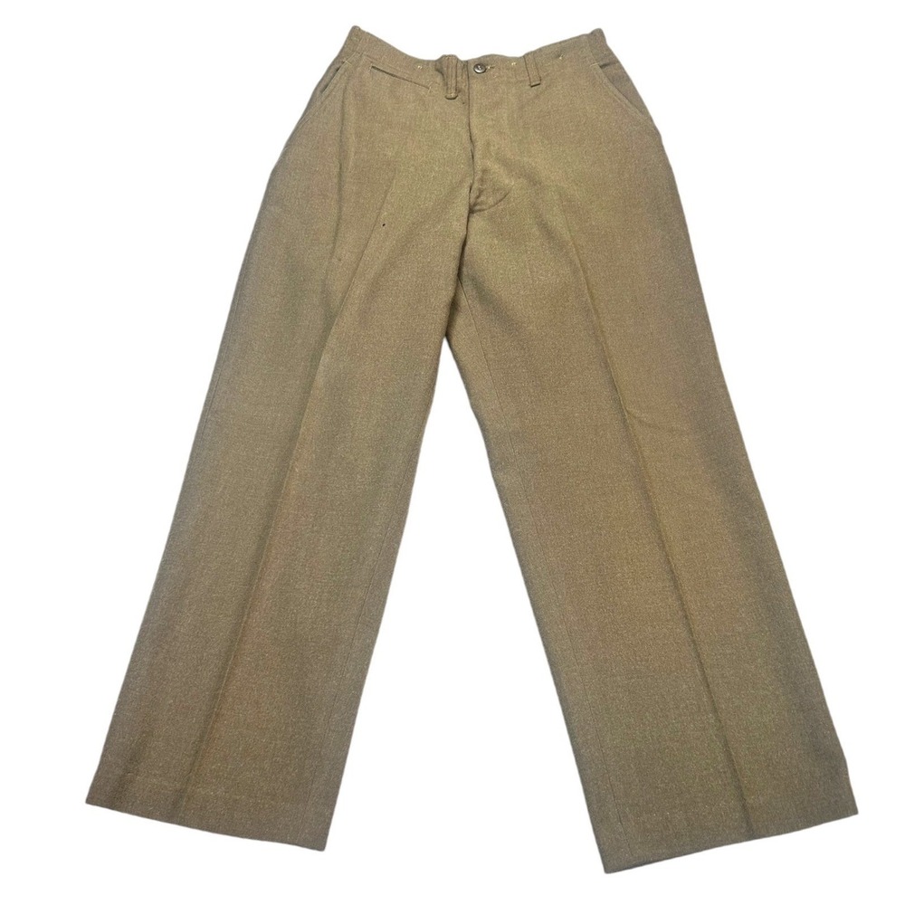 Vintage Military Dress Trousers Mens W31 L31 Brown Wool Button Fly Wide Leg